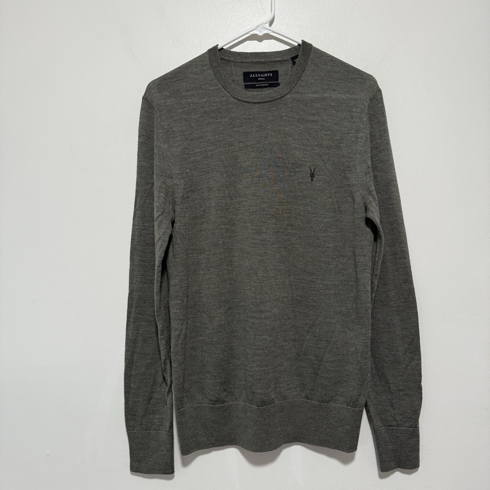 All Saints Mode Merino Wool Crew Crewneck‎ Sweater in Green Size Small